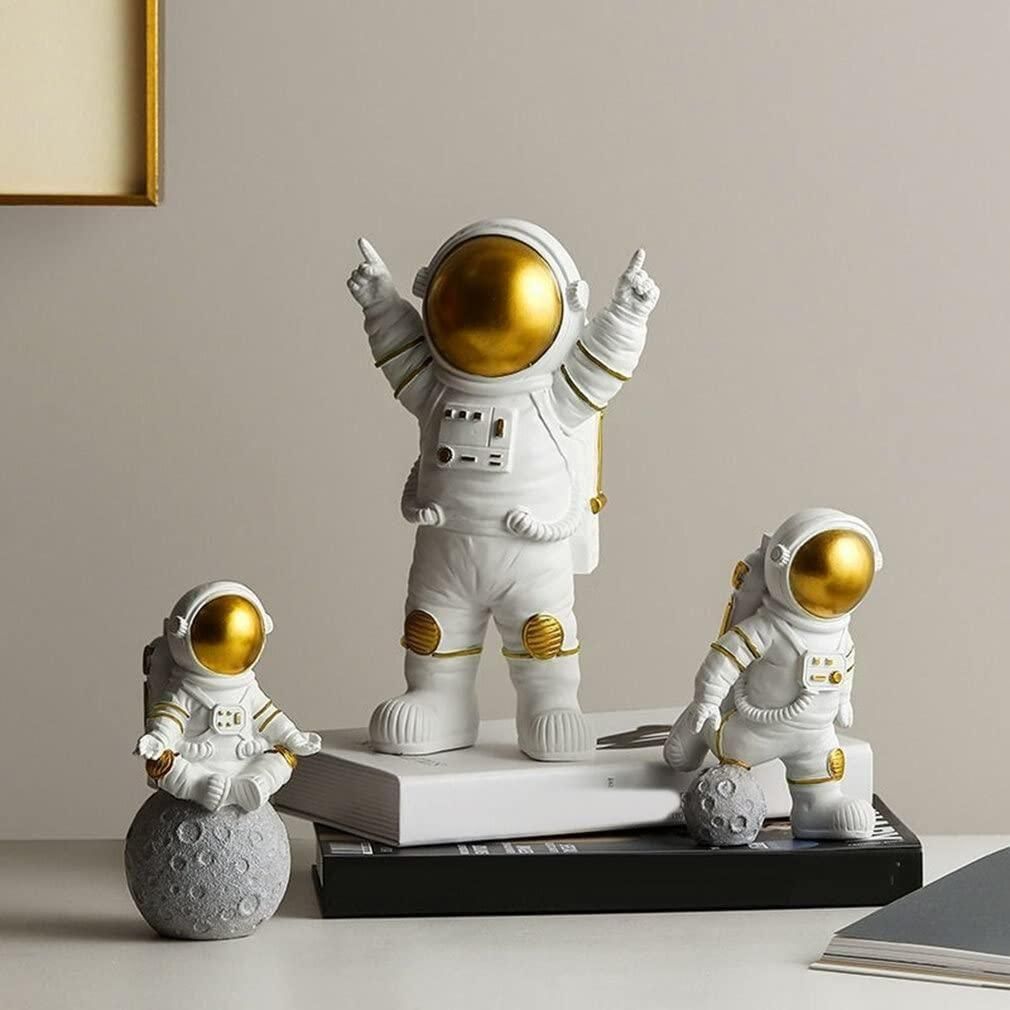 Golden Astronaut Spaceman Figurine Set: Office & Home Decor