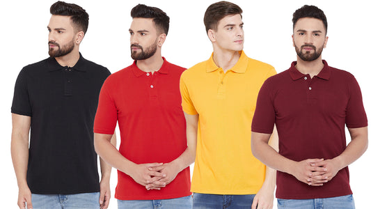 Cotton Blend Solid Half Sleeves Mens Polo T-Shirt Pack Of 4